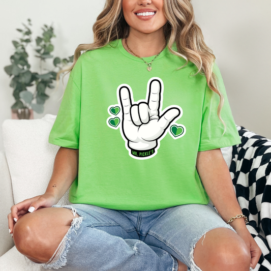 Mr. Pickle's Love Sign Tee April Sticker T-Shirt