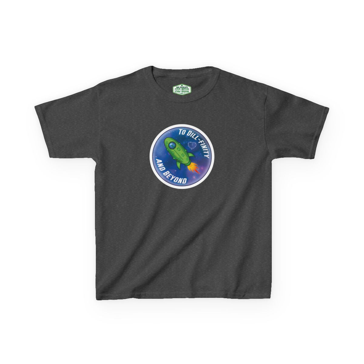 Black t-shirt with a colorful graphic design on a white background