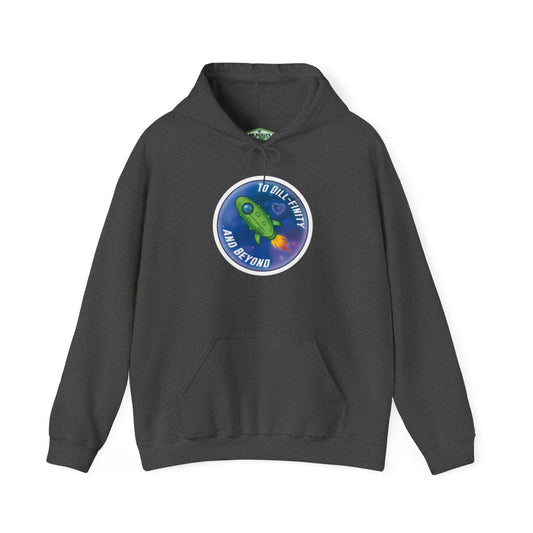 Dark gray hoodie with a colorful graphic on a white background