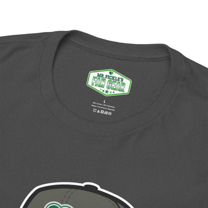 Gray t-shirt with a logo and text on the collar area